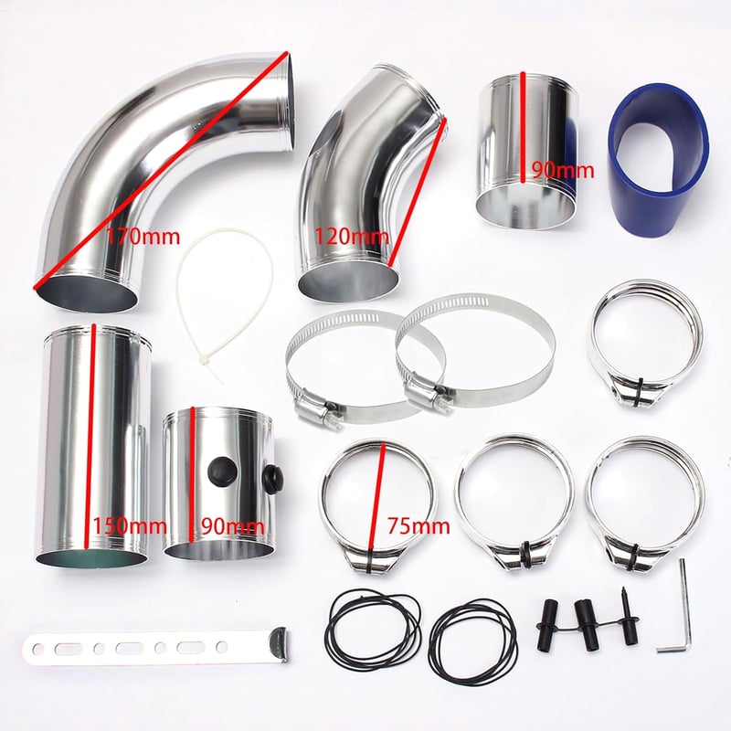 Krtopo 76mm Hideglevegő Bevezető Kit Alumínium - Autó, Sedan, SUV, Teherautó