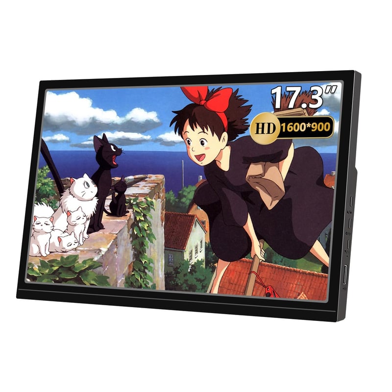 Prenosný monitor KRTXTISO 17,3" Full HD 1600x900 60Hz HDMI USB-C so vstavanými reproduktormi a neviditeľným stojanom, čierny, pre notebook, PC a smartfón