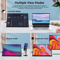 Prenosný monitor KRTXTISO 17,3" Full HD 1600x900 60Hz HDMI USB-C so vstavanými reproduktormi a neviditeľným stojanom, čierny, pre notebook, PC a smartfón 5
