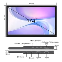 Prenosný monitor KRTXTISO 17,3" Full HD 1600x900 60Hz HDMI USB-C so vstavanými reproduktormi a neviditeľným stojanom, čierny, pre notebook, PC a smartfón 6