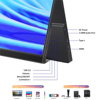 Prenosný monitor KRTXTISO 17,3" Full HD 1600x900 60Hz HDMI USB-C so vstavanými reproduktormi a neviditeľným stojanom, čierny, pre notebook, PC a smartfón 2