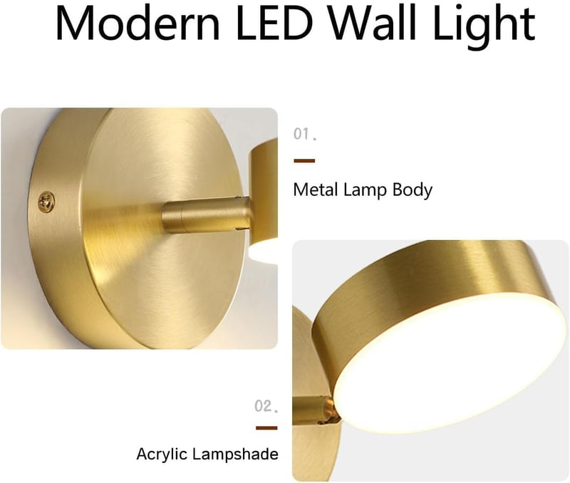 KRUIHAN LED Fali Lámpa 350° Forgó Modern Három Szín Hálószoba Nappali Fürdőszoba