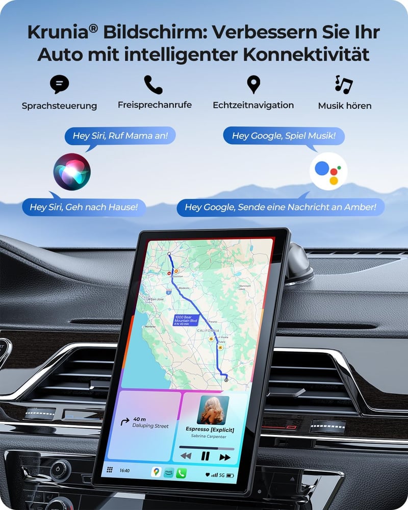 Krunia 9 Inch Wireless CarPlay Display 60FPS Android Auto GPS Navigáció Mágneses Tartó