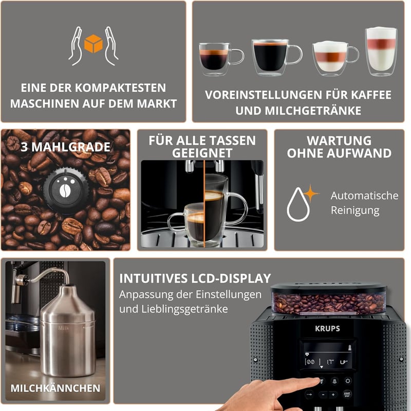 KRUPS automata kávéfőző 1,8 l 15 bar AutoCappuccino rendszer LCD kijelzővel