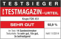 Krups FDK 451 szendvicssütő 850W fekete, 25x12cm grillezőlappal 6