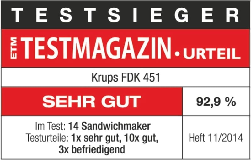 Krups FDK 451 szendvicssütő 850W fekete, 25x12cm grillezőlappal