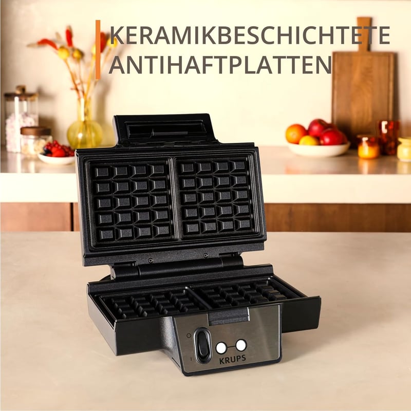 Krups FDK Iconic 850W gofrisütő kerámia bevonattal, függőleges tárolás, fekete
