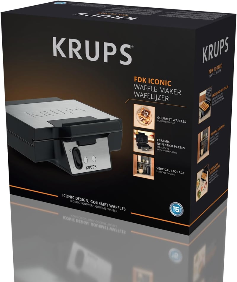 Krups FDK Iconic 850W gofrisütő kerámia bevonattal, függőleges tárolás, fekete