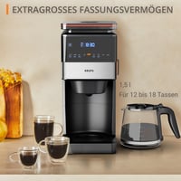 Kávovar s filtrom KRUPS Grind Aroma XL KM842810 – kónický mlynček, digitálny ovládací panel, 1,5 l, funkcia udržiavania teploty, sklenená kanvica, čierna/nehrdzavejúca oceľ 7