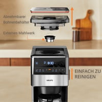Kávovar s filtrom KRUPS Grind Aroma XL KM842810 – kónický mlynček, digitálny ovládací panel, 1,5 l, funkcia udržiavania teploty, sklenená kanvica, čierna/nehrdzavejúca oceľ 6