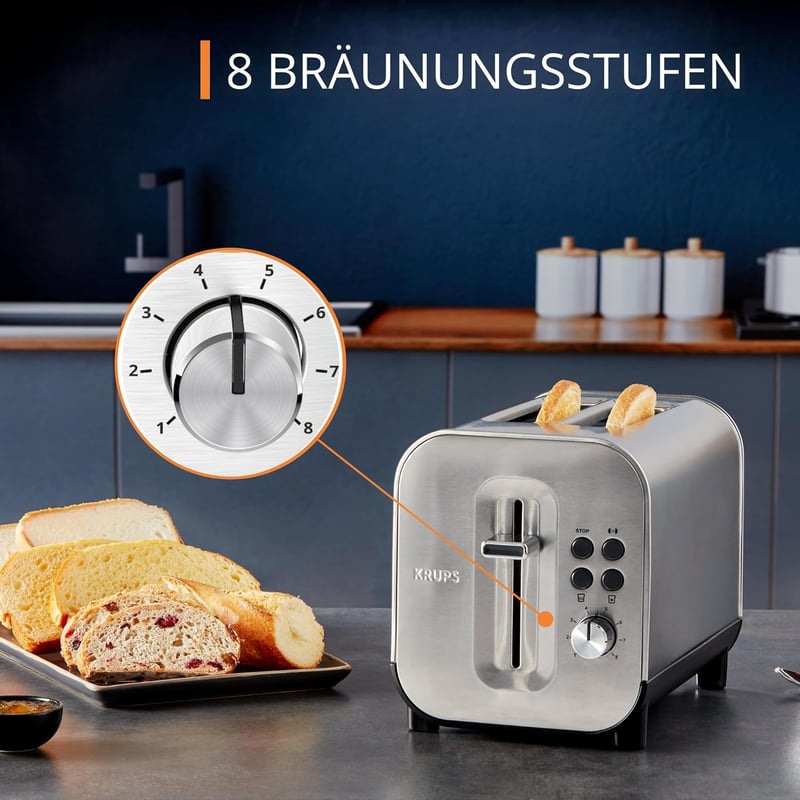 Krups KH682D Excellence kenyérpirító 8 fokozat 2 szeletes rozsdamentes acél