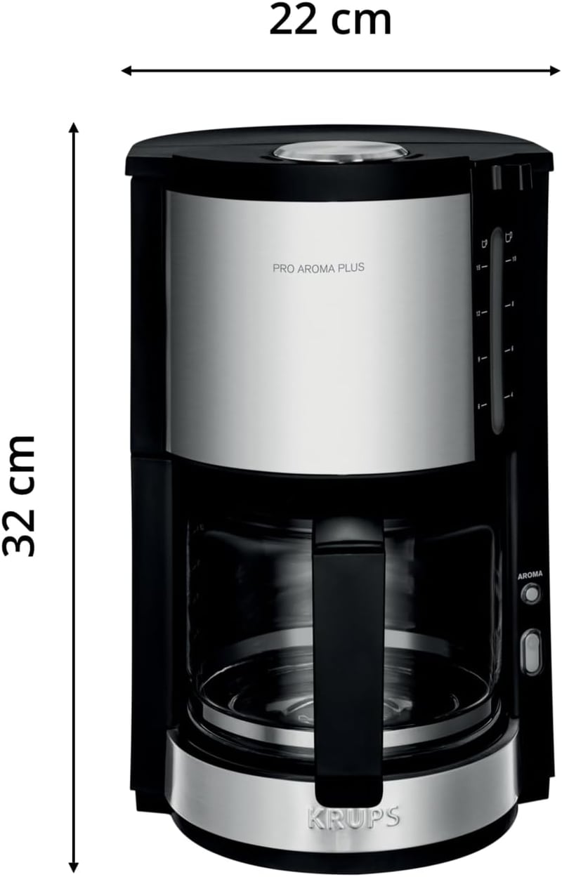 Krups KM321 Proaroma Plus 10 csészés kávéfőző, 1100W, fekete rozsdamentes acél