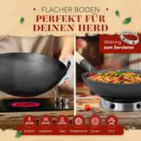 Wok KRUSTENZAUBER de 36 cm pentru inducție, din oțel carbon pre-sezonizat, cu spatulă și inel pentru wok, accesorii tradiționale pentru wok din oțel 5
