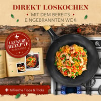 Wok KRUSTENZAUBER de 36 cm pentru inducție, din oțel carbon pre-sezonizat, cu spatulă și inel pentru wok, accesorii tradiționale pentru wok din oțel 6