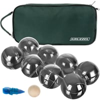 KRUZZEL Pétanque Szett 8 Fém Golyóval, Fa Célgolyóval és Mérőszalaggal - Hordozható Bocce Készlet Kertbe, Parkba, Kempingre 1