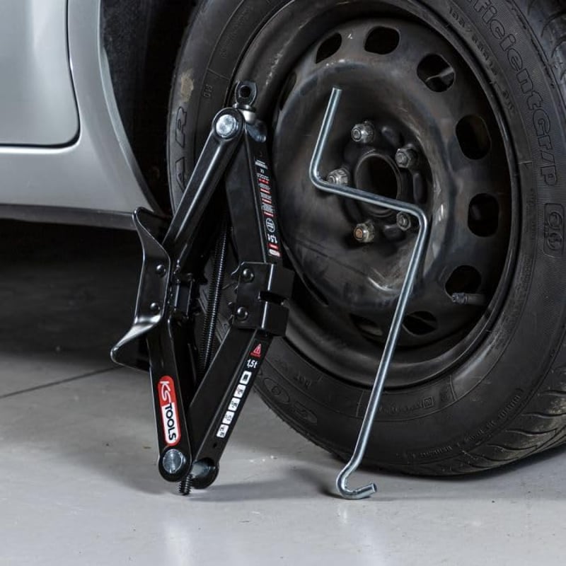 KS Tools Professzionális Autóemelő 1500kg - Ollós Emelő Hajtókarral - Kompakt 9.5cm Összecsukható Autó Emelő