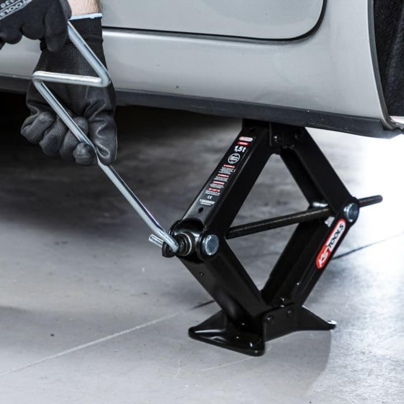 KS Tools Professzionális Autóemelő 1500kg - Ollós Emelő Hajtókarral - Kompakt 9.5cm Összecsukható Autó Emelő