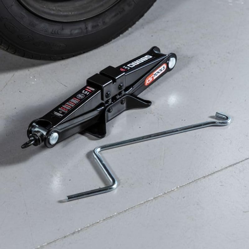 KS Tools Professzionális Autóemelő 1500kg - Ollós Emelő Hajtókarral - Kompakt 9.5cm Összecsukható Autó Emelő