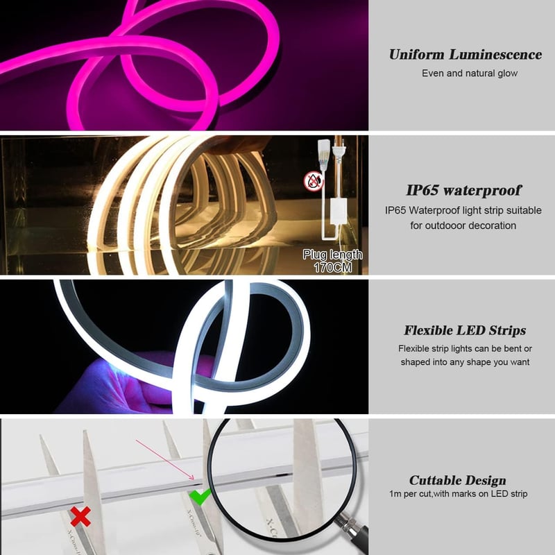 KSIBNW 10m RGB Neon LED szalag 230V vízálló IP65 távirányítóval