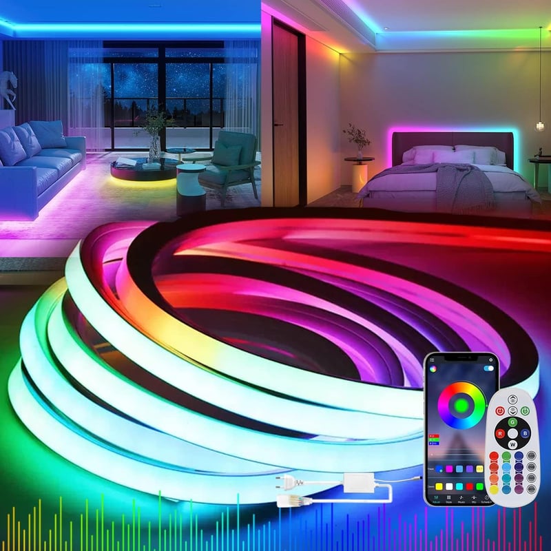KSIBNW 10m RGB Neon LED szalag 230V vízálló IP65 távirányítóval