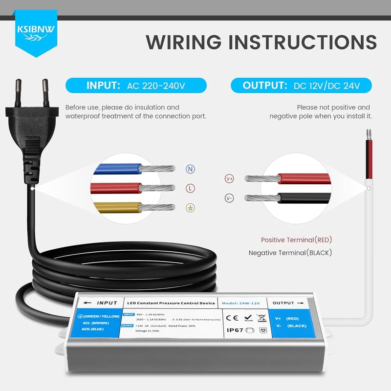 KSIBNW 24V LED Transzformátor 6W IP67 Vízálló Kültéri Tápegység, 230V AC-DC Adapter, Túlfeszültség Védelemmel Kerti Világításhoz, LED Szalag