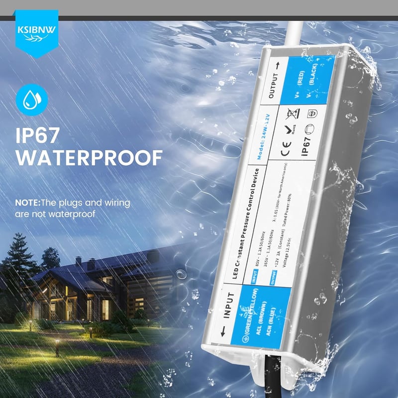 KSIBNW 24V LED Transzformátor 6W IP67 Vízálló Kültéri Tápegység, 230V AC-DC Adapter, Túlfeszültség Védelemmel Kerti Világításhoz, LED Szalag