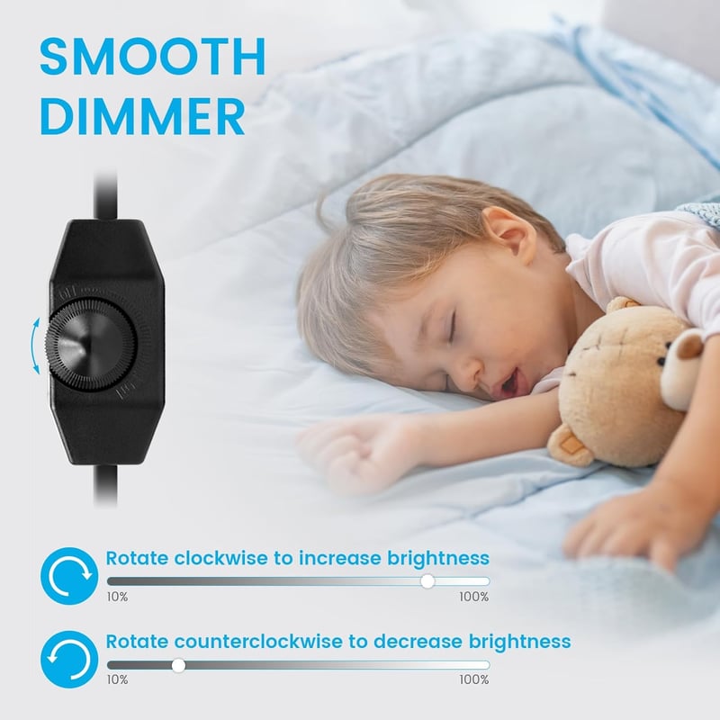 KSIBNW LED Dimmer Kapcsolóval - 2 Méteres Kábel, 230V EU Forgókapcsolós Fényerőszabályzó Fekete Hosszabbító Kábel Asztali és Állólámpákhoz, 