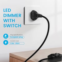 KSIBNW LED Dimmer Kapcsolóval - 2 Méteres Kábel, 230V EU Forgókapcsolós Fényerőszabályzó Fekete Hosszabbító Kábel Asztali és Állólámpákhoz,  3