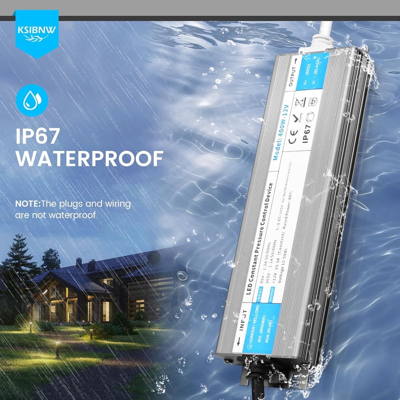 KSIBNW LED Transzformátor 24V 60W IP67 Vízálló Kültéri Tápegység EU Csatlakozóval - Túlfeszültség Védelemmel LED Szalagokhoz, Kerti Világítá