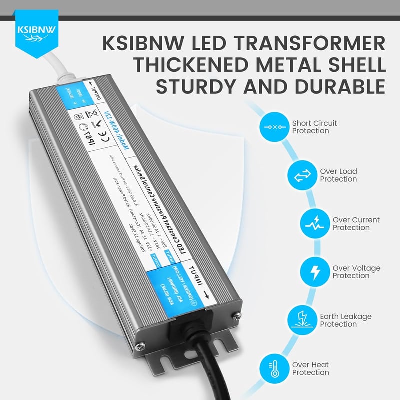 KSIBNW LED Transzformátor 24V 60W IP67 Vízálló Kültéri Tápegység EU Csatlakozóval - Túlfeszültség Védelemmel LED Szalagokhoz, Kerti Világítá