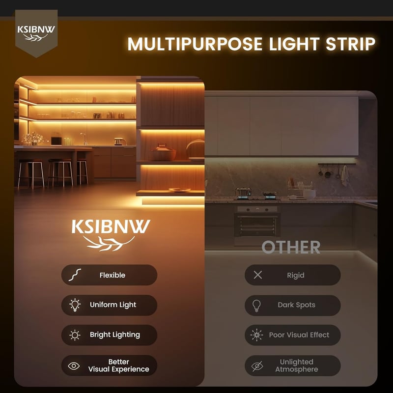 KSIBNW USB COB LED szalag 1m, 5V dimmelhető meleg fehér 3000K, önragasztós TV háttérvilágítás