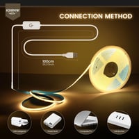 KSIBNW USB COB LED szalag 1m, 5V dimmelhető meleg fehér 3000K, önragasztós TV háttérvilágítás 3