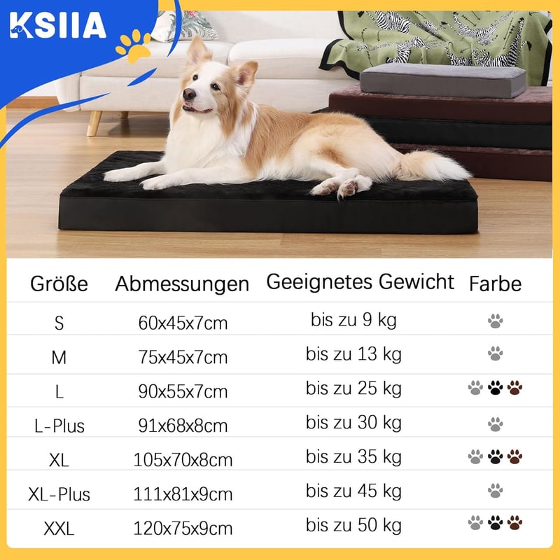 KSIIA Ortopédikus Kutyaágy Nagy Kutyáknak XL Mosható Párna Csokoládé 105x70cm
