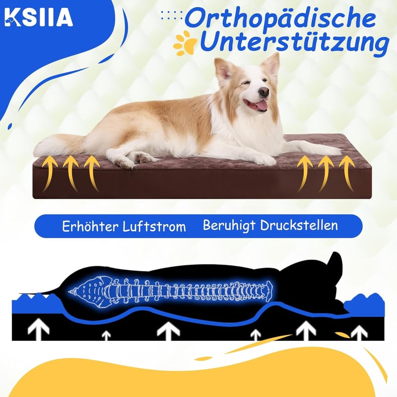KSIIA Ortopédikus Kutyaágy Nagy Kutyáknak XL Mosható Párna Csokoládé 105x70cm