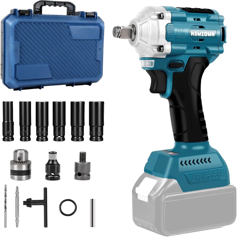 KSWIOWN 18V Makita Akkus Ütvecsavarozó 500 Nm Brushless Erős Forgató Ütvecsavarozó 6 Dugókulccsal