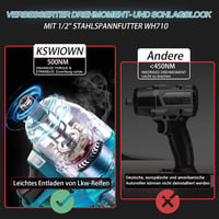 KSWIOWN 18V Makita Akkus Ütvecsavarozó 500 Nm Brushless Erős Forgató Ütvecsavarozó 6 Dugókulccsal 3
