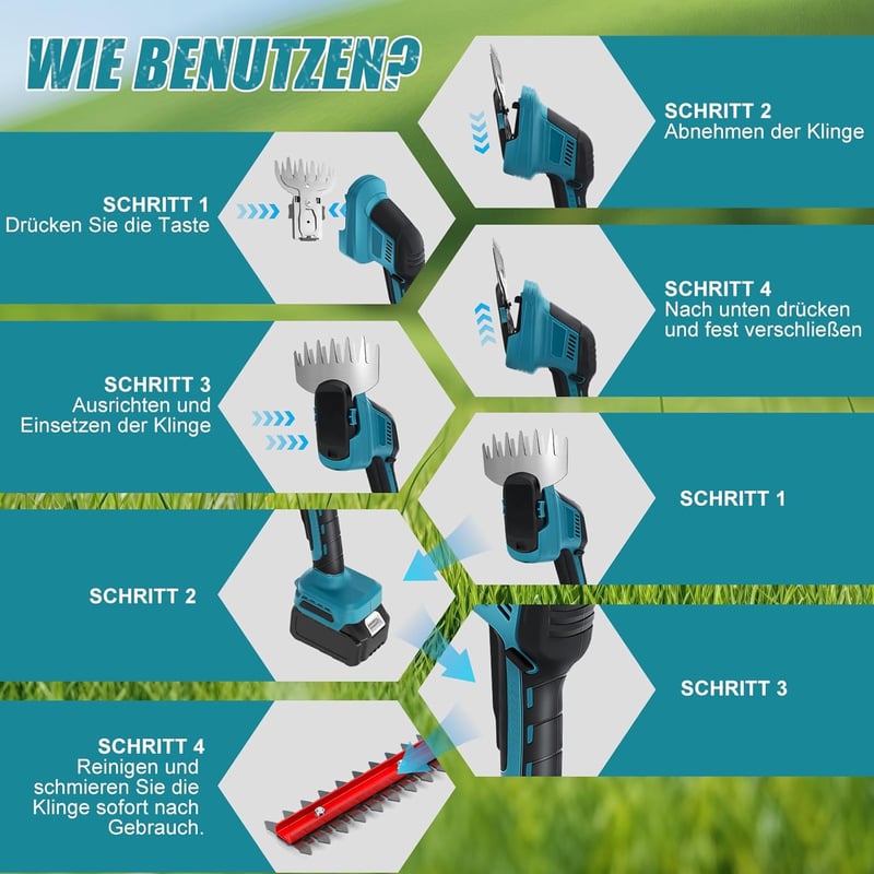 kswiown 2in1 Akkus Sövényvágó Elektromos Kerti Olló Sövény és Fűnyírás Nélkül Akkumulátor