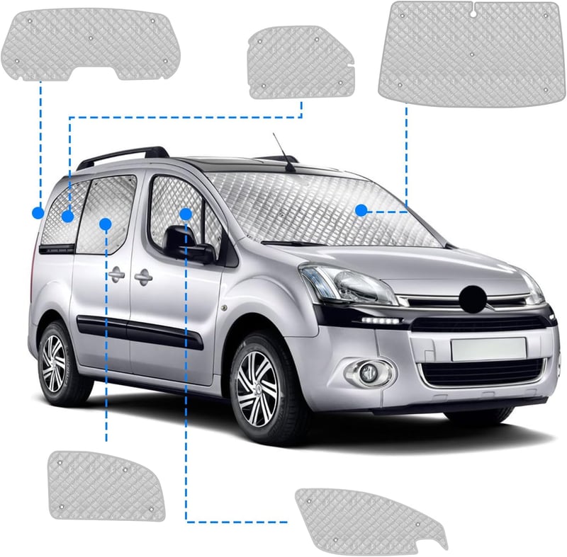 kswiown Citroen Berlingo napellenző szett 2008-2018, 8 részes hővédelem tárolóval