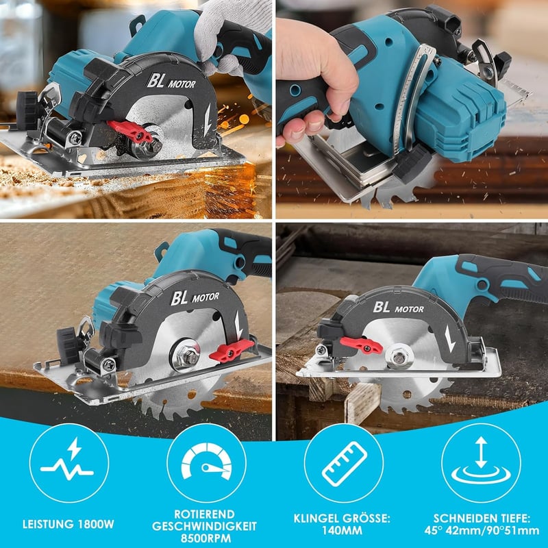 KSWIOWN Makita 18V Akkus Körfűrész Brushless Mini Kézi Fűrész 140mm Fűrészlappal
