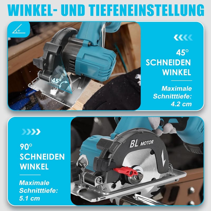 KSWIOWN Makita 18V Akkus Körfűrész Brushless Mini Kézi Fűrész 140mm Fűrészlappal