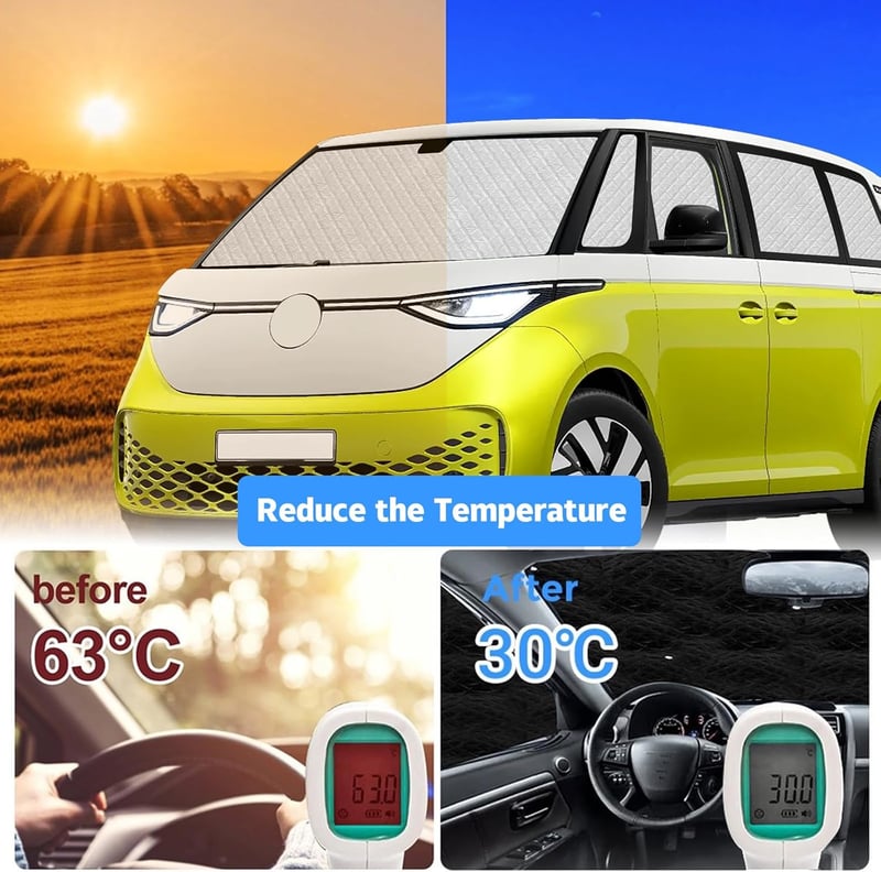 kswiown VW ID Buzz napvédő szett 2022-2025, 10 részes autó hővédelem tárolóval