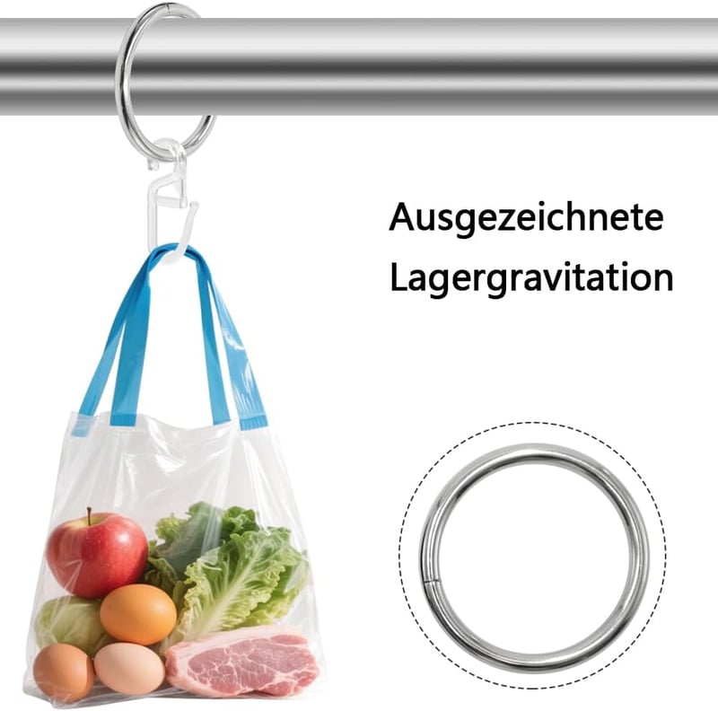 KtbeYTi 50 db fém függönykarika 30 mm belső átmérővel és 50 db műanyag függönyhorog zuhany ablak ajtó rúdhoz ezüst