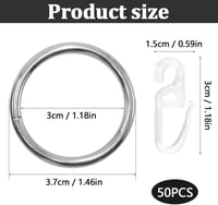 KtbeYTi 50 db fém függönykarika 30 mm belső átmérővel és 50 db műanyag függönyhorog zuhany ablak ajtó rúdhoz ezüst 2