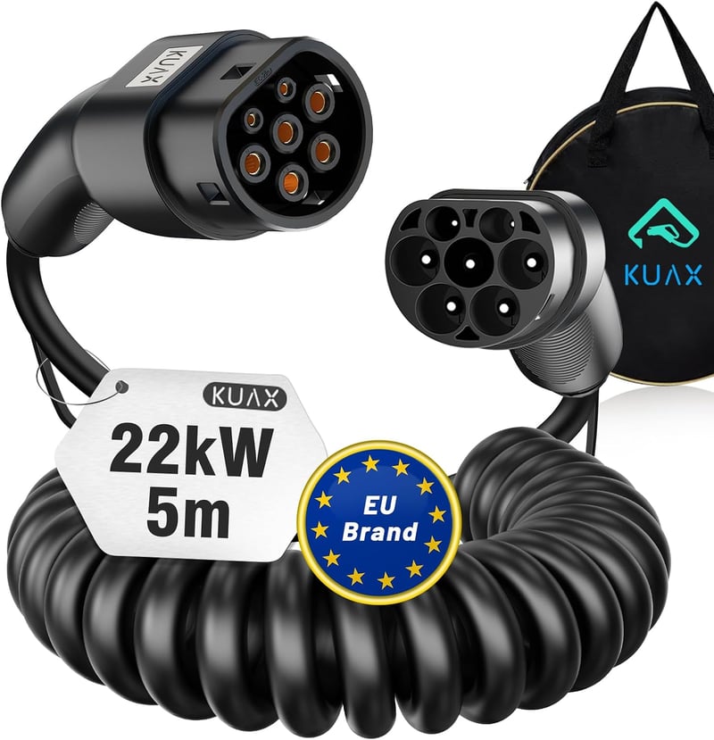 KUAX Type 2 töltőkábel 22 kW 32A 5m spirál fekete