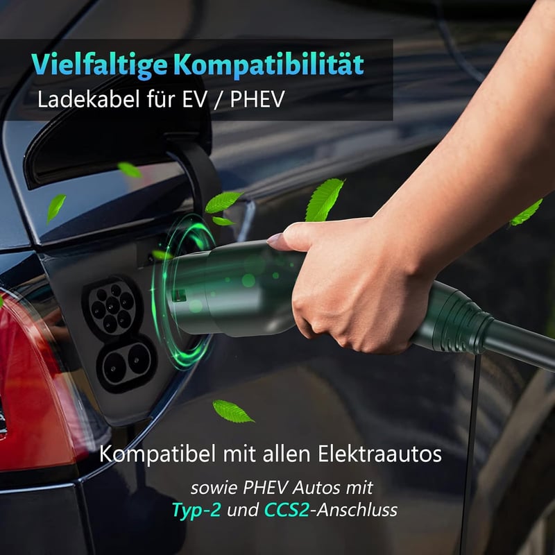 KUAX Type 2 töltőkábel 22 kW 32A 5m spirál fekete