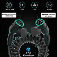 KUAX Type 2 töltőkábel 22 kW 32A 5m spirál fekete 2