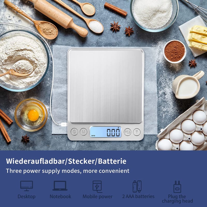 KUBEI 1kg Digitális Konyhai Mérleg 0,01g Pontosságú USB Töltős Rozsdamentes