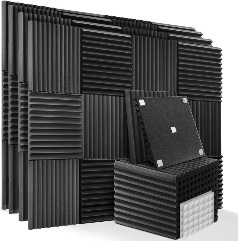 Kuchoow Akusztikus hab lapok öntapadós matricákkal 60 db 2,5x30x30 cm sötétszürke hangelnyelő gaming, podcast, stúdió, iroda