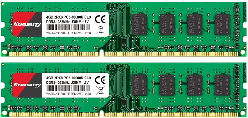 Kuesuny 8GB DDR3 1333MHz Memória Kit 2x4GB PC3-10600 UDIMM 240 Pin Asztali Számítógép RAM Modul