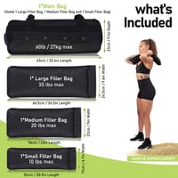 Kugooyi Fitness pieskové vrece na silový tréning, 5-30 kg, 3 vnútorné vrecká, 6 úchytov, veľkosť L, čierne, na cvičenie v posilňovni aj doma 2